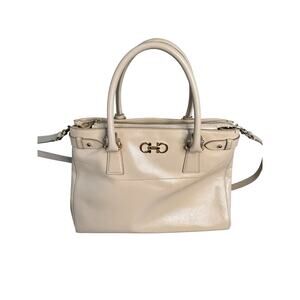 Salvatore Ferragamo Vintage Gancini Hardware Batik Leather Satchel in Beige